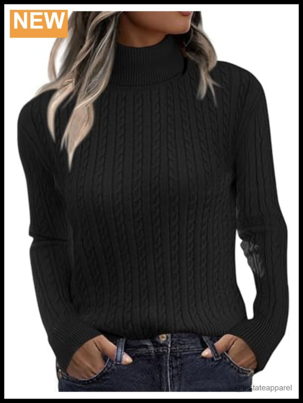 Womens Turtleneck Cable Knit Long Sleeve Pullover Sweater Fall Winter Top